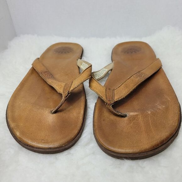 UGG Bennison II Brown Solid Leather Comfort  Flip Flop Sandal Shoes Size 14 main image 5